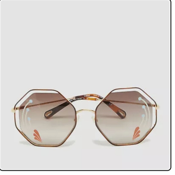 Chloe Brown/Gold Gradient CE132SRI Poppy Geometric Sunglasses - Picture 1 of 7
